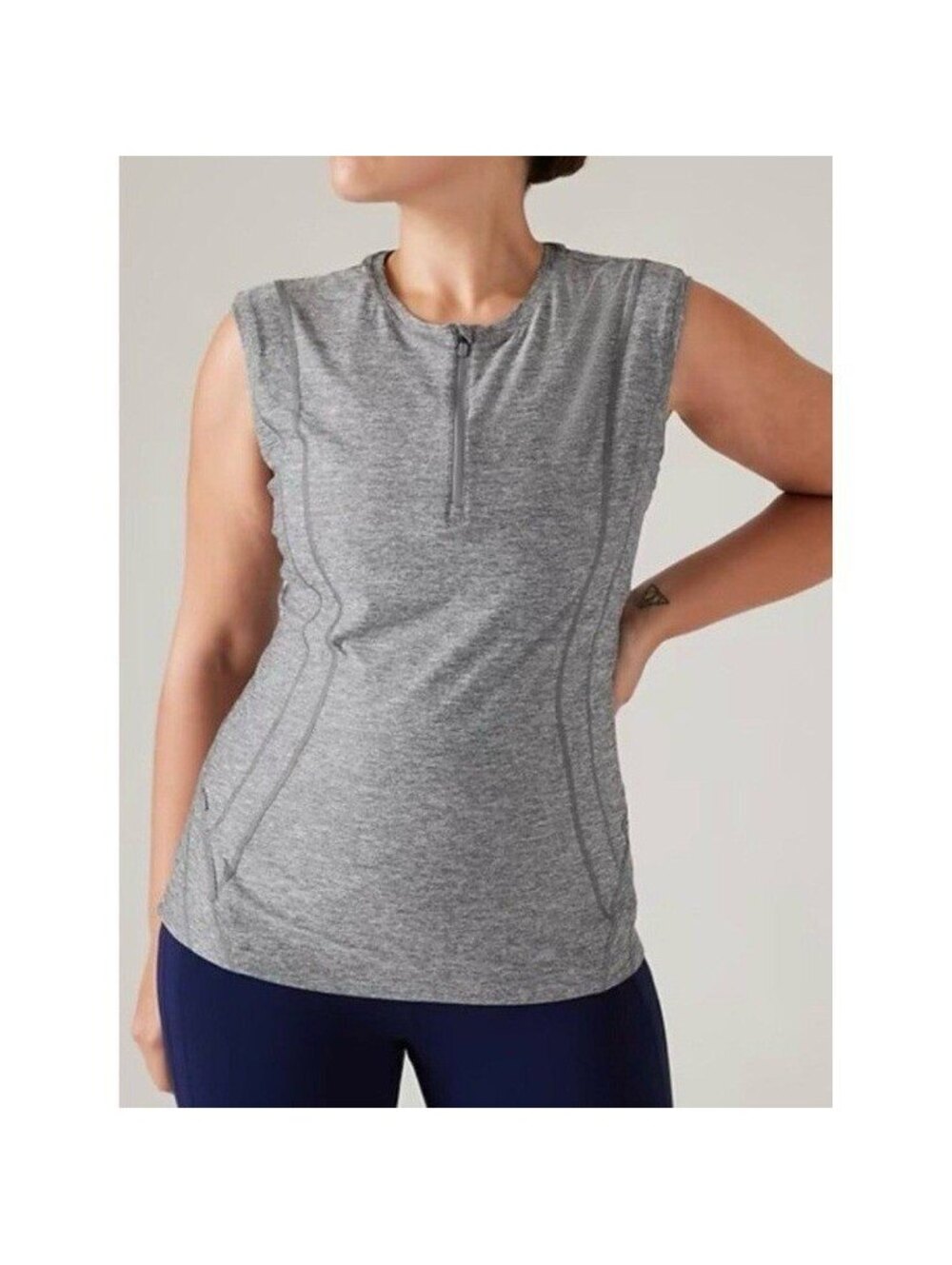 Athleta Grey Heather Pacifica Illume Quarter-Zip UPF Tank Top Plus Size 1X EUC